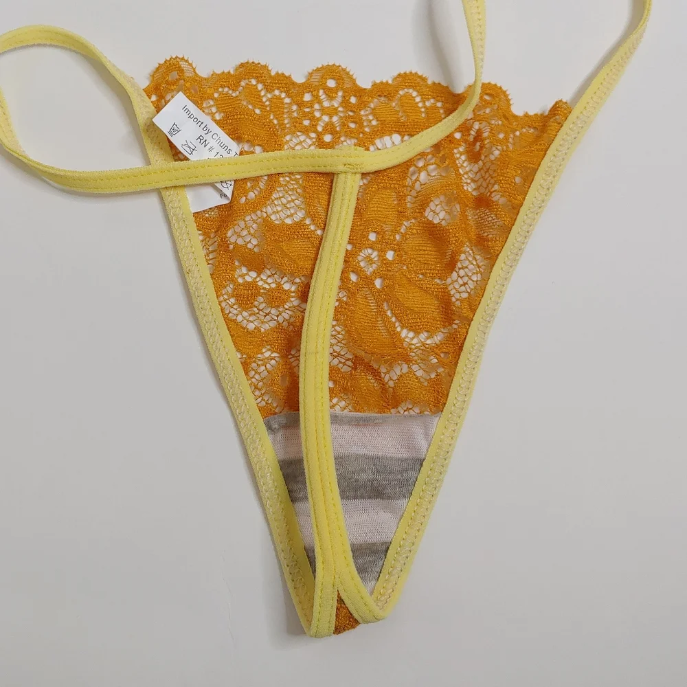 CHUNS Yellow Orange Lace Sheer Glitter Thongs Size Large 12 For $25 New NWOT